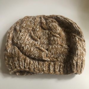 Womens Beige Ivory Chunky Knit Beanie Winter Hat